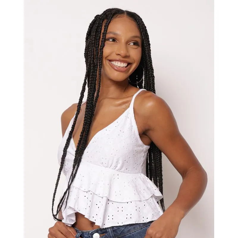 Blusa Feminina Alcinha Cropped Laise com Babados Branca M