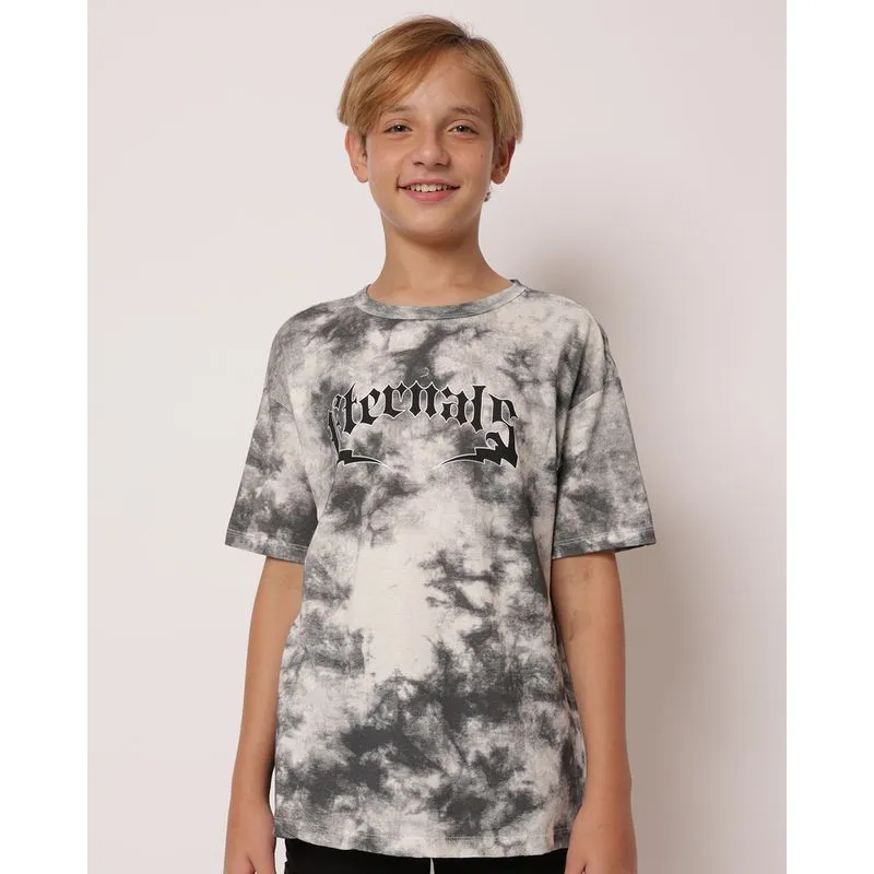 Camiseta Juvenil Algodão Estampada Tie Dye Manga Curta Cinza 10