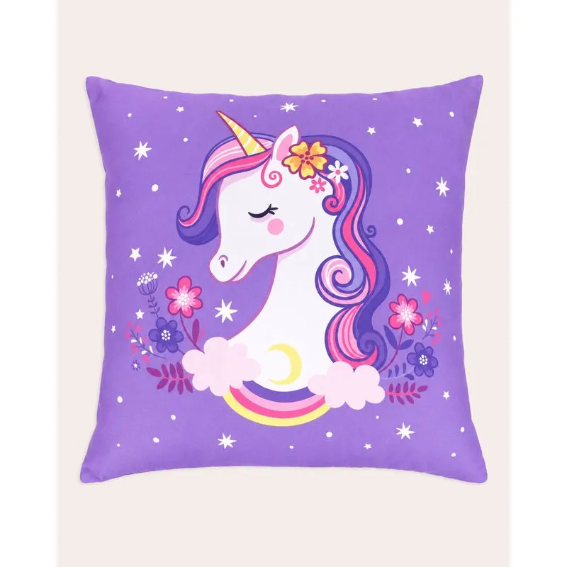 Almofada Infantil Estampada Unicórnio 40 cm x 40cm Roxa UN