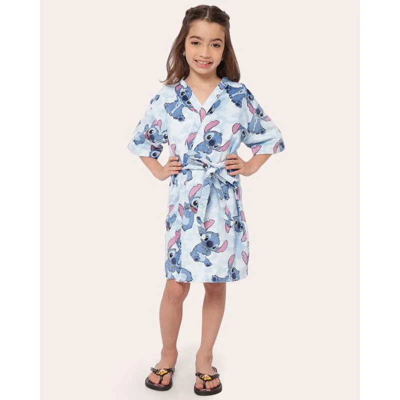 Roupão Infantil Kimono Felpudo Disney Stitch Azul M