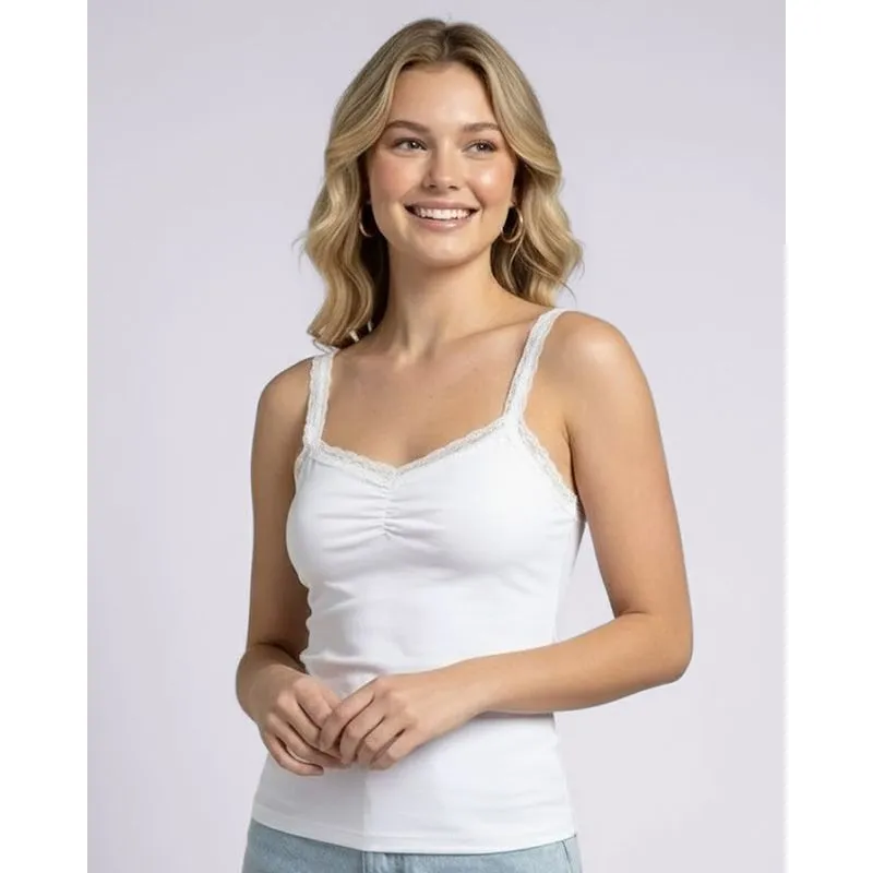 Blusa Feminina com Alcinha De Renda Franzido Branca M