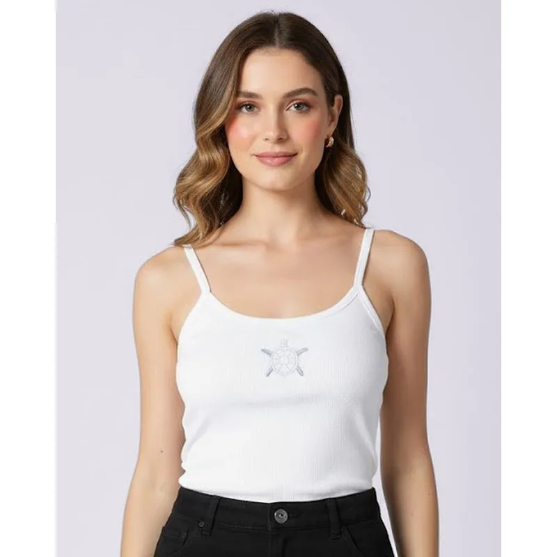 Blusa Feminina Ribana de Alcinha com Laço Bordado Tartaruga Off White M