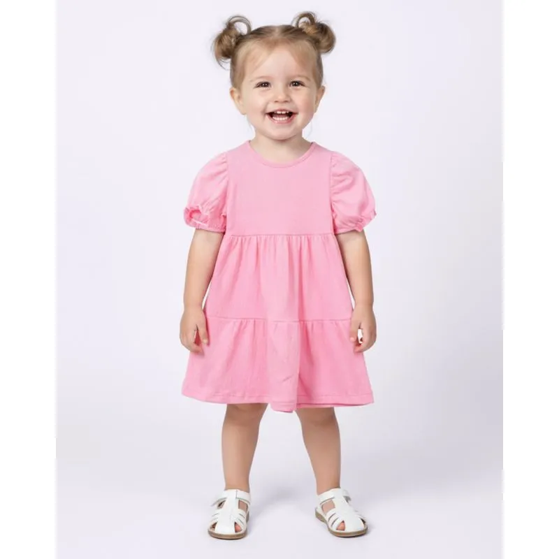 Vestido Bebê Curto Anarruga Manga Bufante Rosa 2