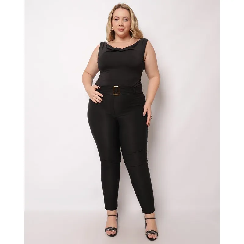 Body Plus Size Feminino Decote Degagê Preto G3