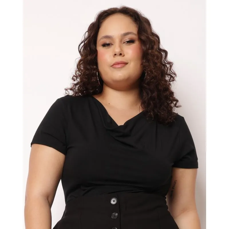 Blusa Feminina Plus Size Manga Curta Preto G5