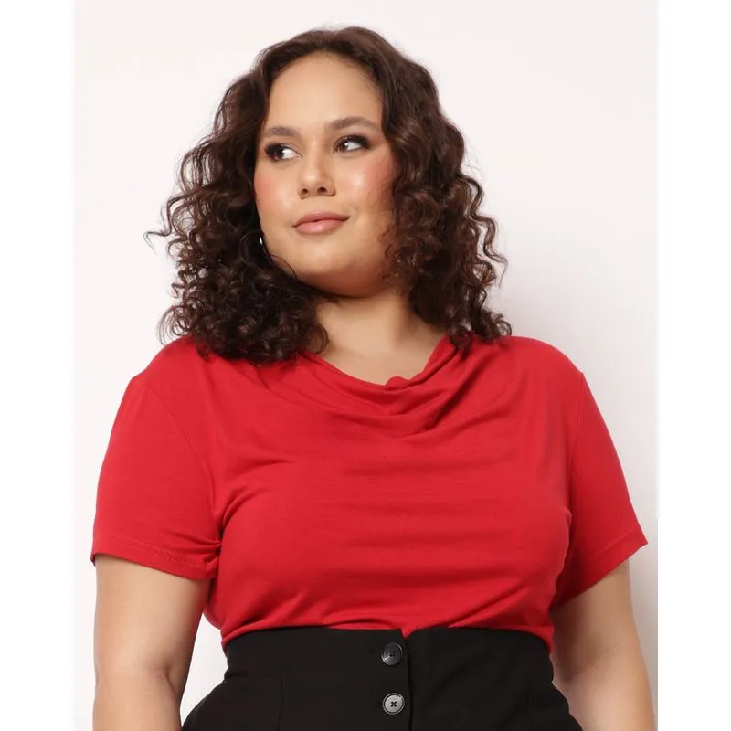 Blusa Feminina Manga Curta Plus Size Vermelho G1