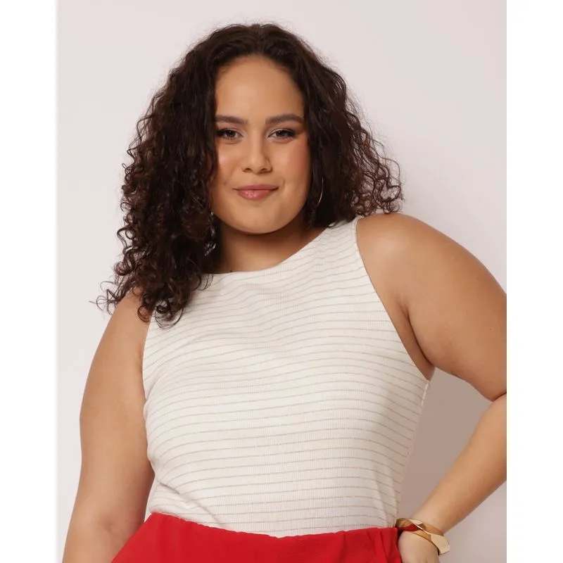 Regata Plus Size Feminina com Lurex Dourado Off White G2