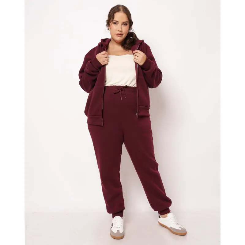 Calça Moletom Plus Size Feminina Jogger com Bolsos Vinho G1