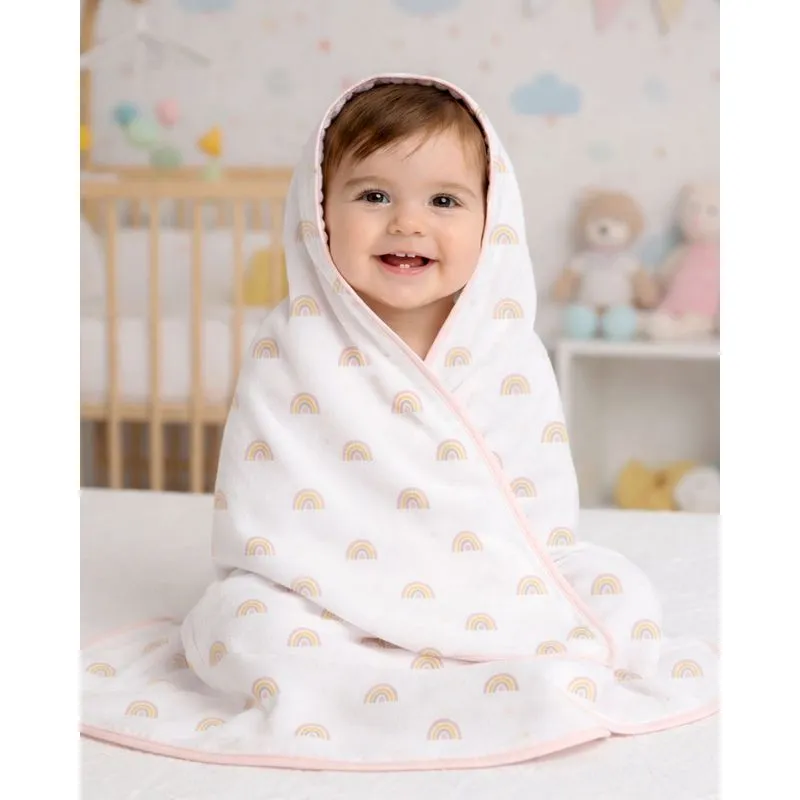 Toalha de Banho Bebê Algodão Soft Capuz Estampado Branco UN