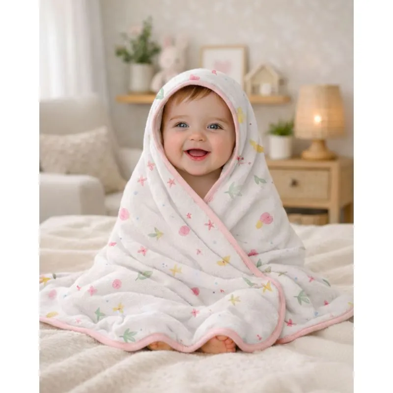 Toalha de Banho Bebê Algodão Soft Capuz Estampado Branco UN