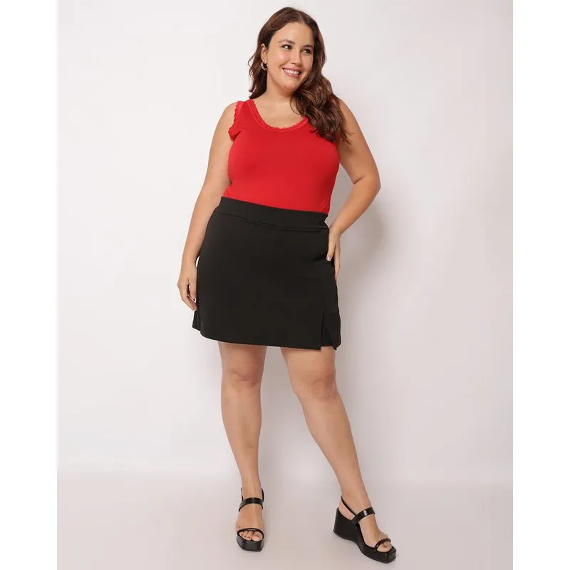 Short Saia Plus Size Feminino com Fenda Preto G3
