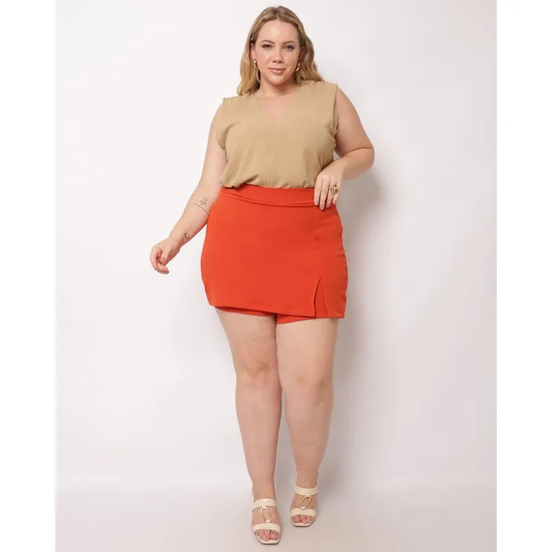Short Saia Plus Size Feminino com Fenda Terracota G1