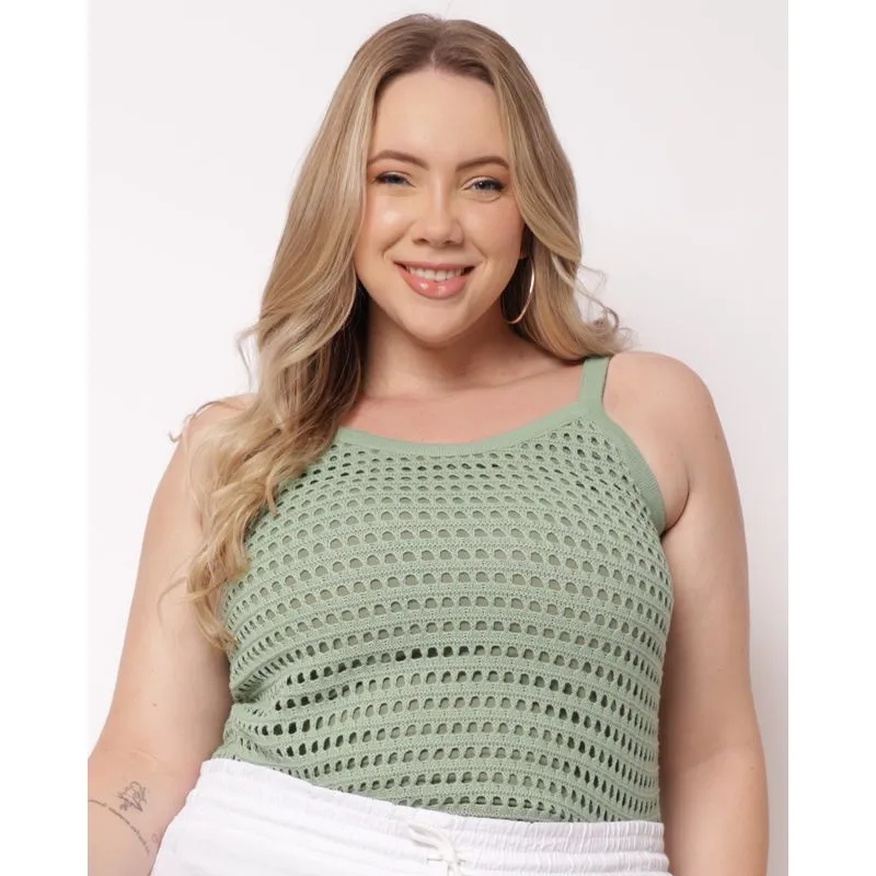 Blusa Plus Size Feminina Alcinha Tricô Verde G1