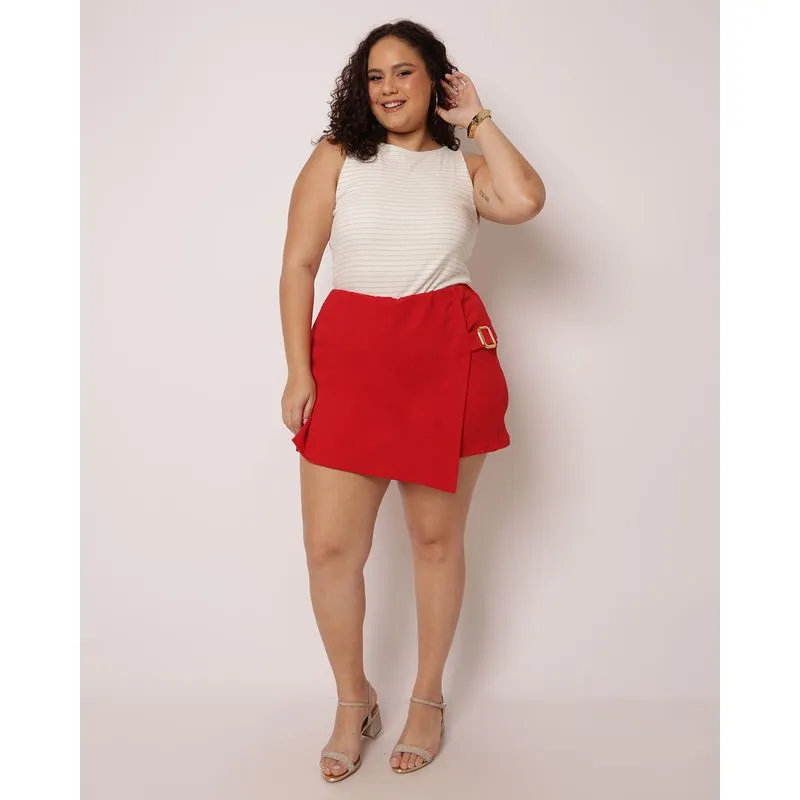 Shorts Saia Plus Size Feminino com Aviamento Vermelho G1