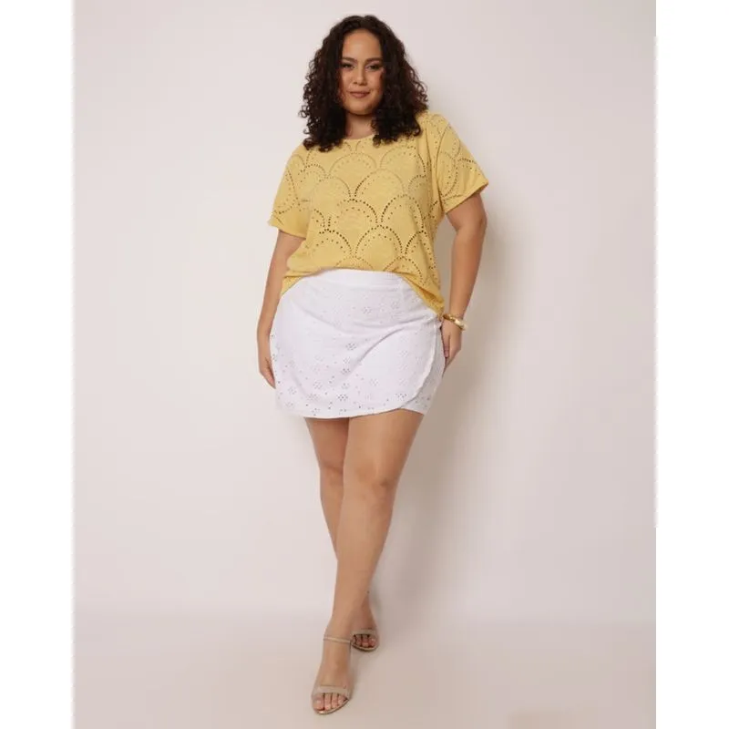 Short Saia Plus Size Feminino Curto Laise Branco G3
