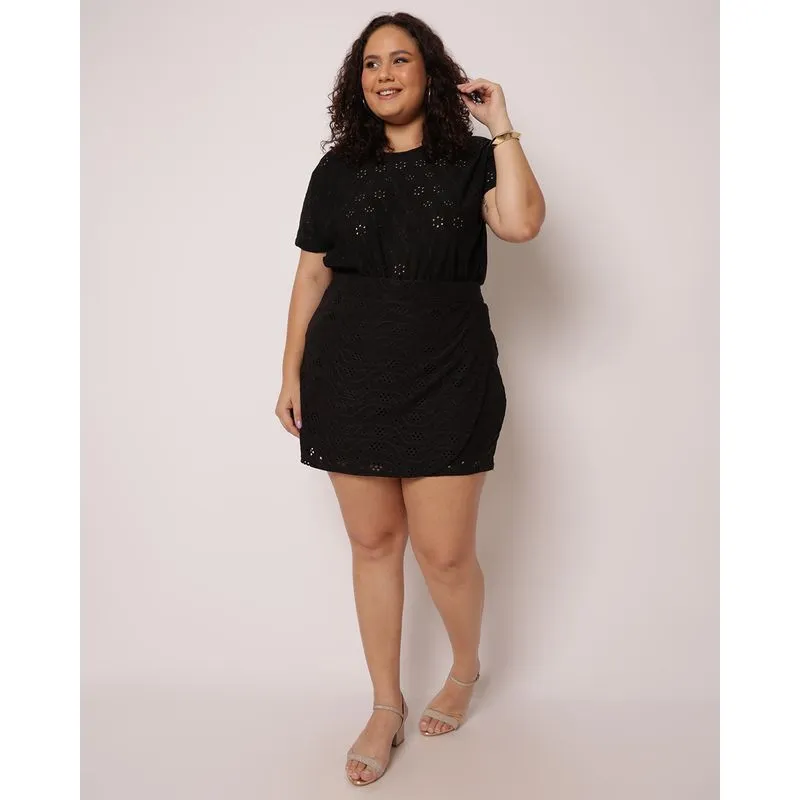 Shorts Saia Plus Size Feminino Curto Laise Preto G3