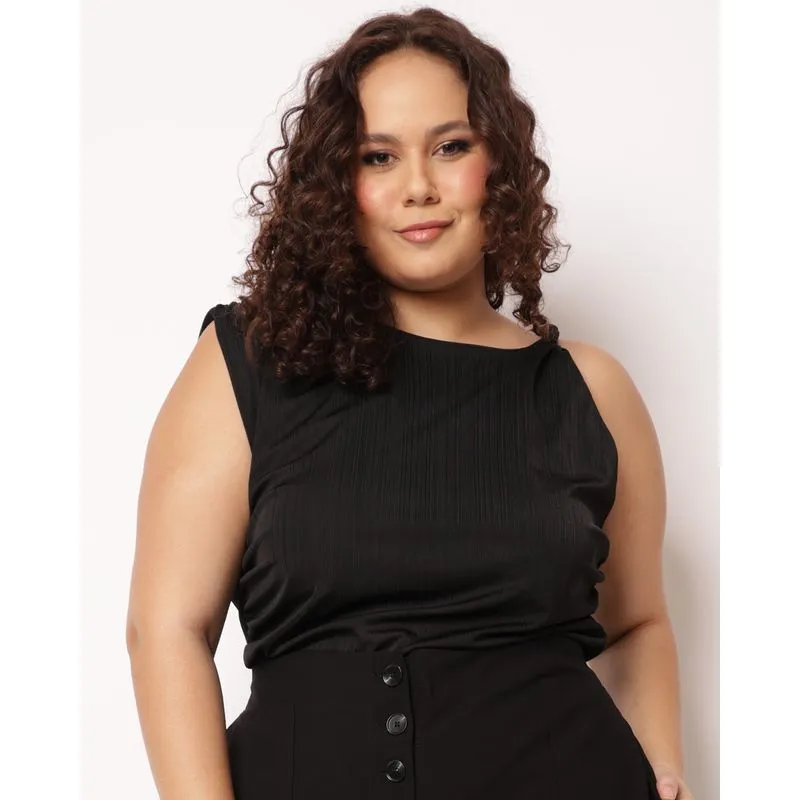Regata Plus Size Feminina Alça Torcida Preta G2