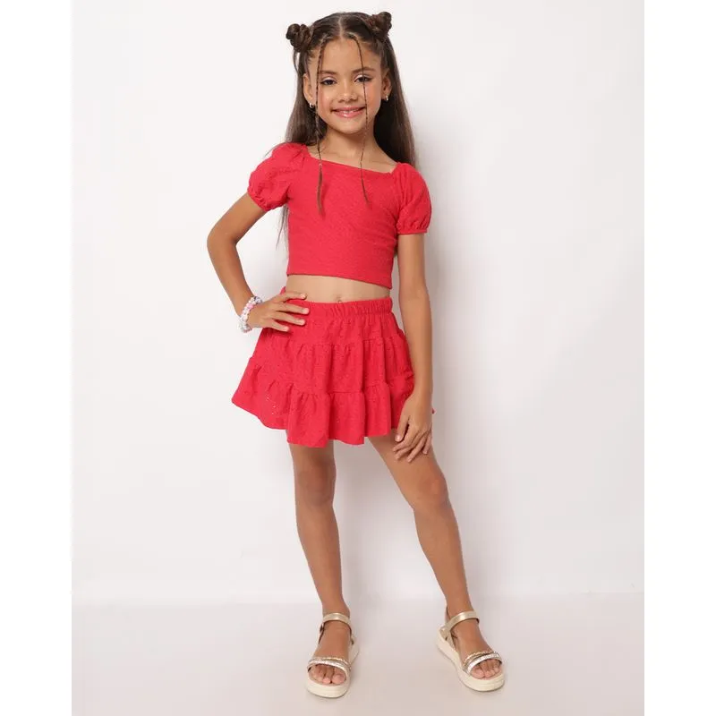 Conjunto Infantil Laise com Babados Vermelho 8