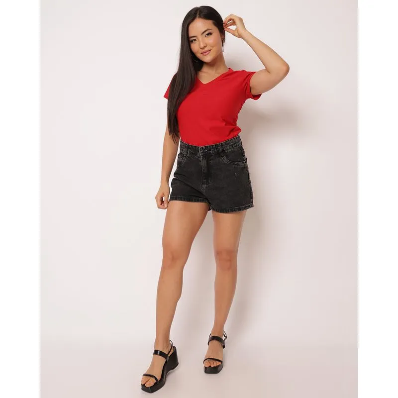 Short Jeans Feminino Vizzy com Bolsos Aplicação Glitter Estrelas Preto 38