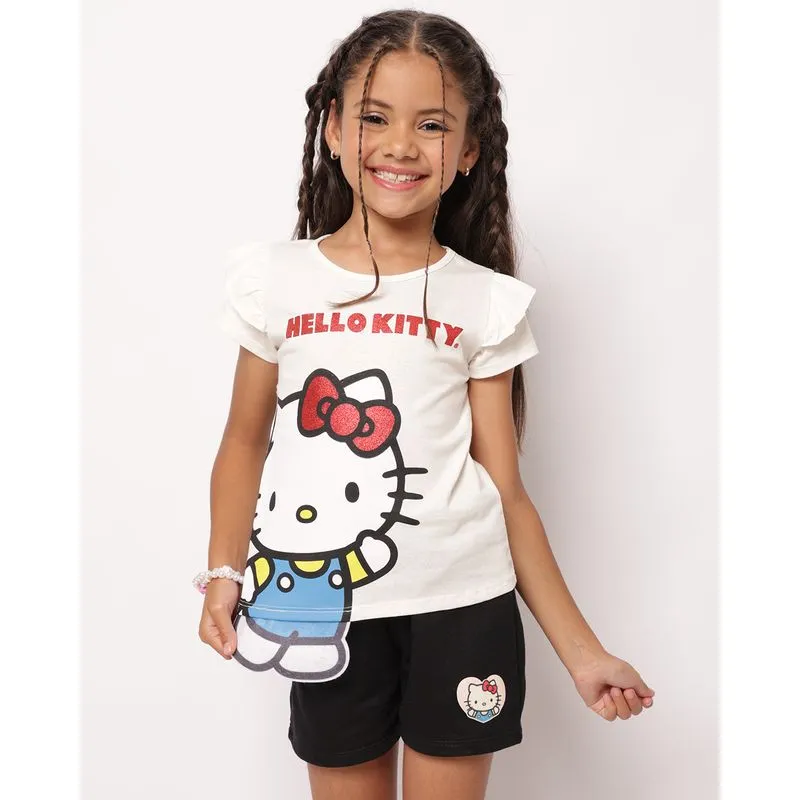 Blusa Infantil Estampa Interativa Algodão Hello Kitty Off White 8
