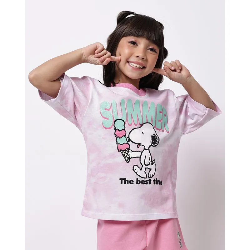 Camiseta Infantil Tie Dye Algodão Snoopy Rosa 6