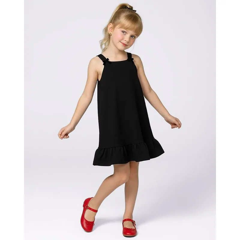 Vestido Infantil Algodão Alças com Laço Aveludado Preto 8
