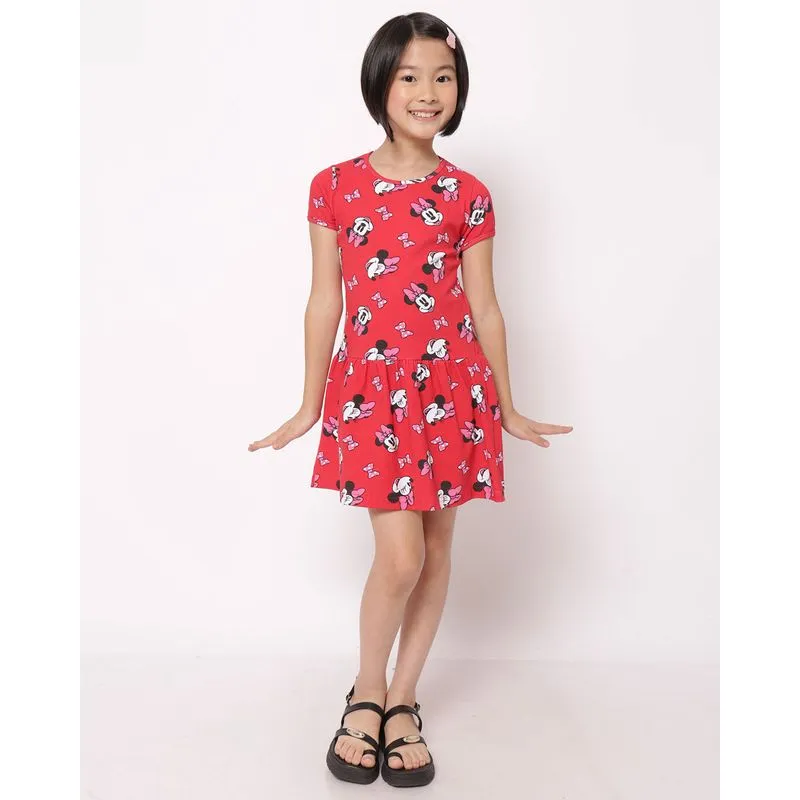 Vestido Infantil Disney Minnie Manga Curta Vermelho 6