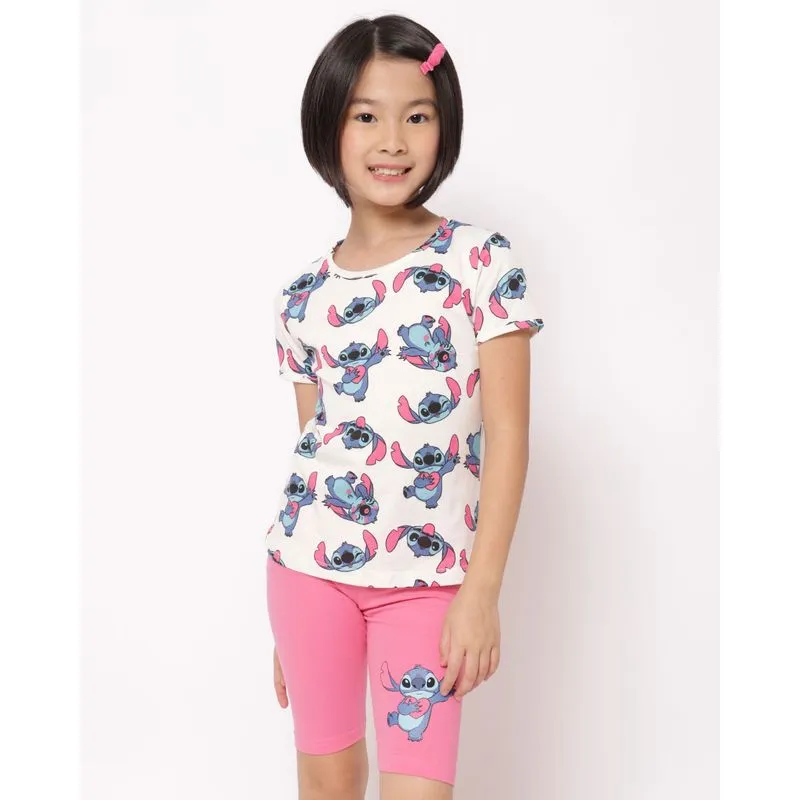 Conjunto Infantil Curto Estampado Disney Stitch Off White 10