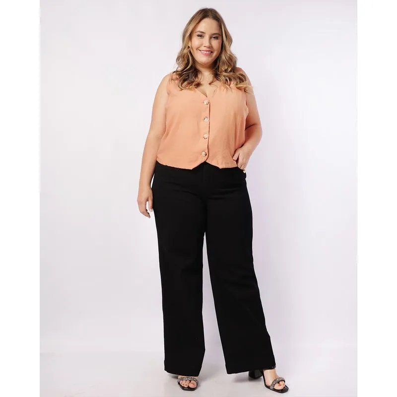 Calça Sarja Plus Size Feminina Sawary Wide Leg Preta 52