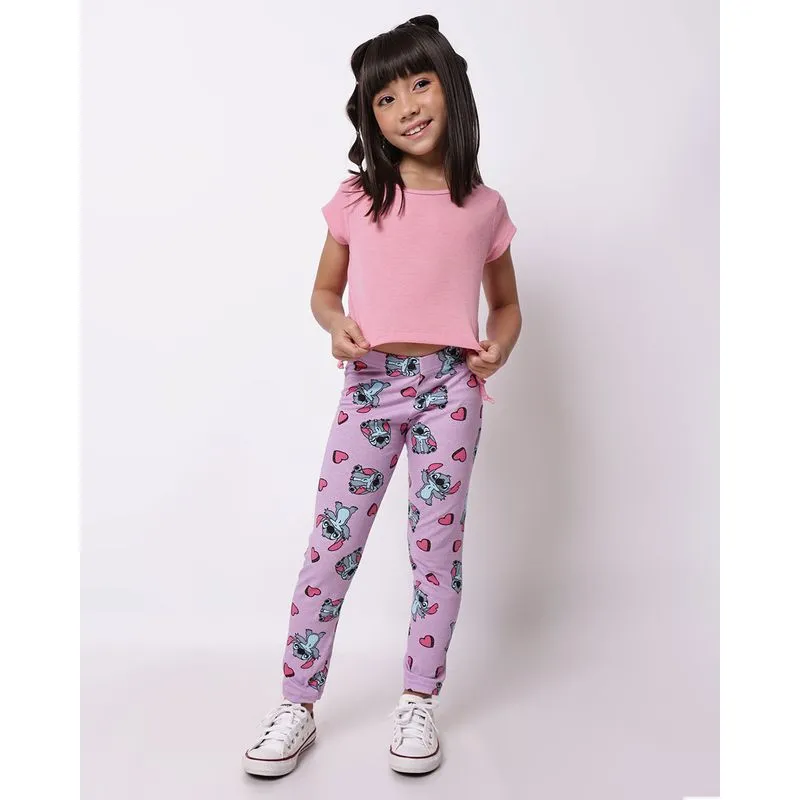 Calça Legging Infantil Estampada Stitch Lilás 8
