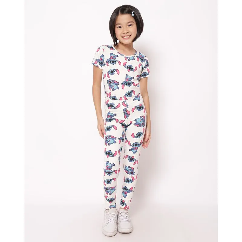 Calça Legging Infantil Disney Estampada Stitch Off White 18