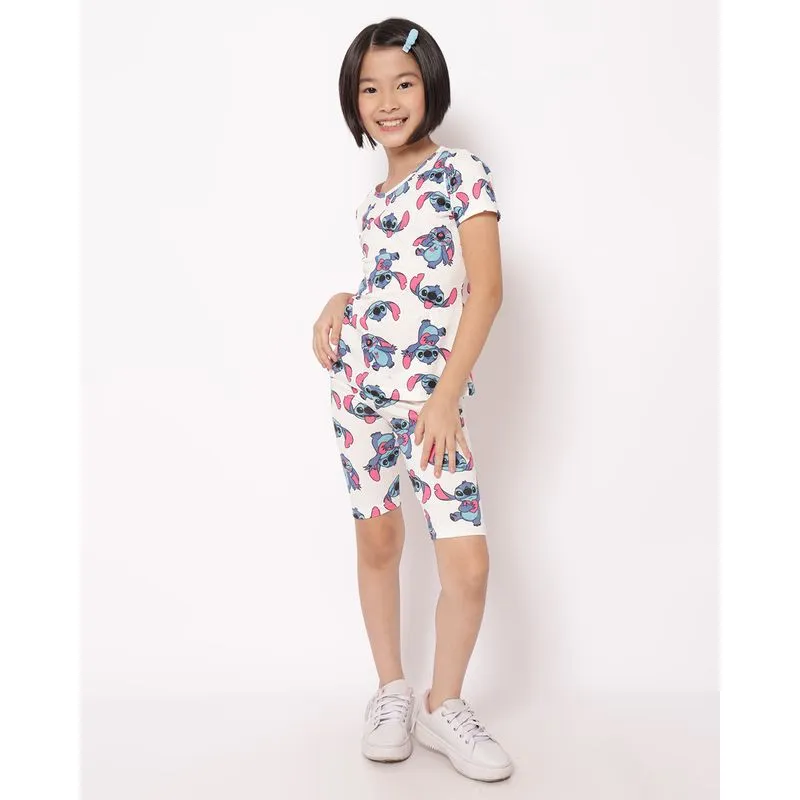 Bermuda Ciclista Infantil Disney Estampada Stitch Off White 18