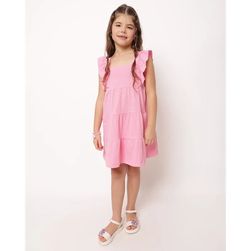 Vestido Infantil Algodão Lastex com Babados Rosa 8