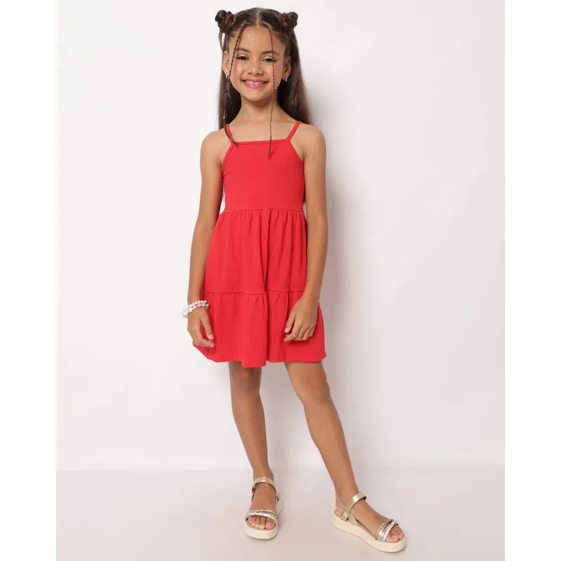 Vestido Infantil Curto Texturizado com Alcinha Vermelho 4