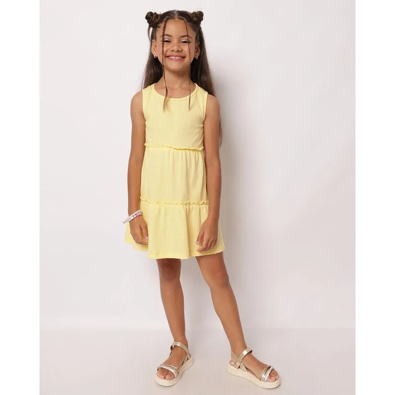 Vestido Infantil Curto Anarruga com Babados Amarelo 4