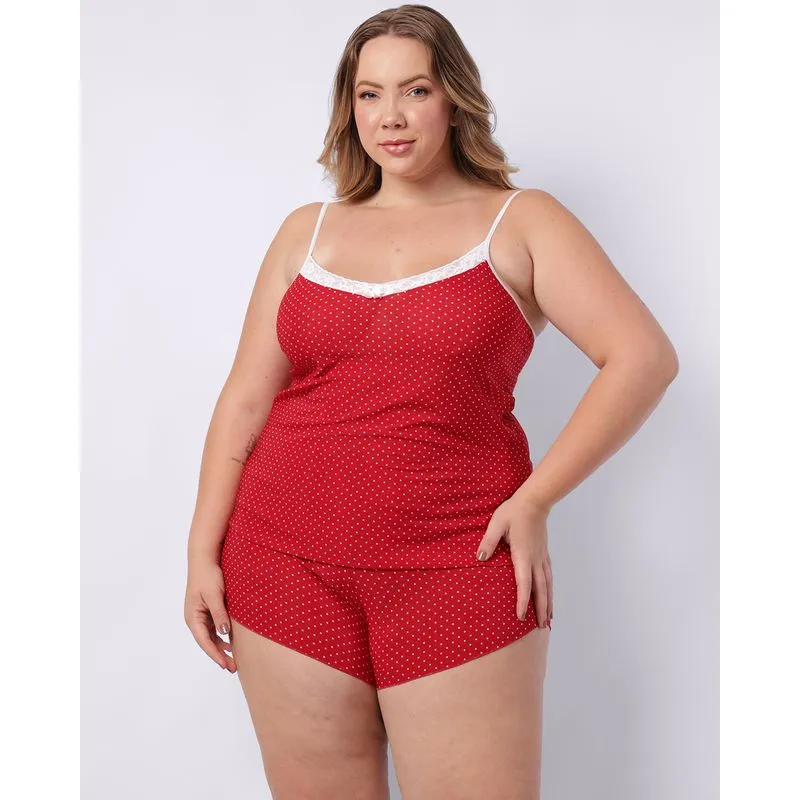 Pijama Plus Size Feminino Curto Liganete Estampado Vermelho 48