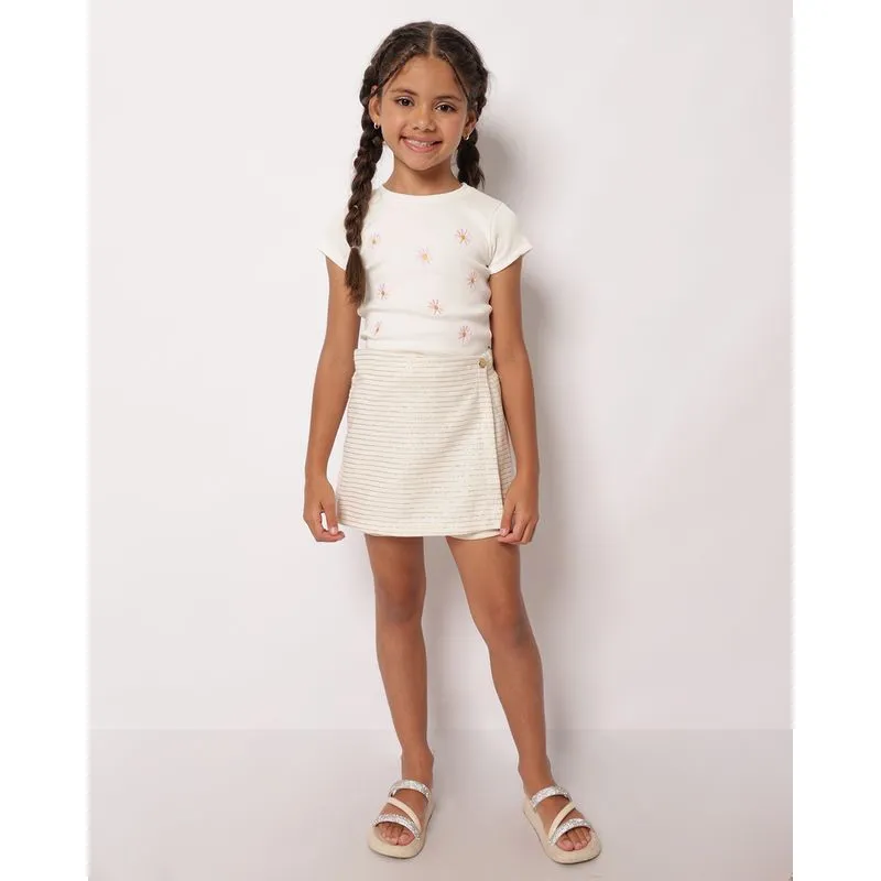 Short Saia Infantil Listrado com Lurex Bege 4