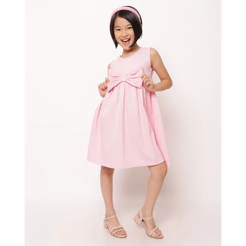 Vestido Infantil Texturizado com Laço Rosa 12