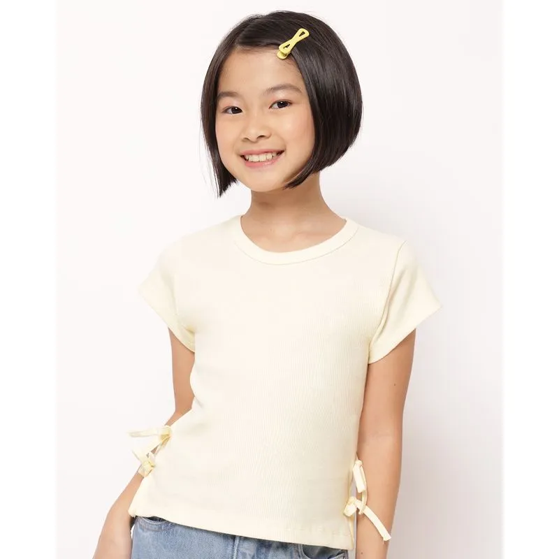 Blusa Infantil Canelada com Amarração Lateral Amarela 10