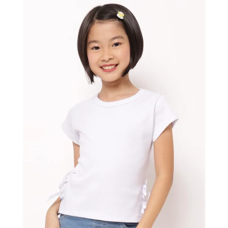 Blusa Infantil Canelada com Amarração Lateral Branca 18
