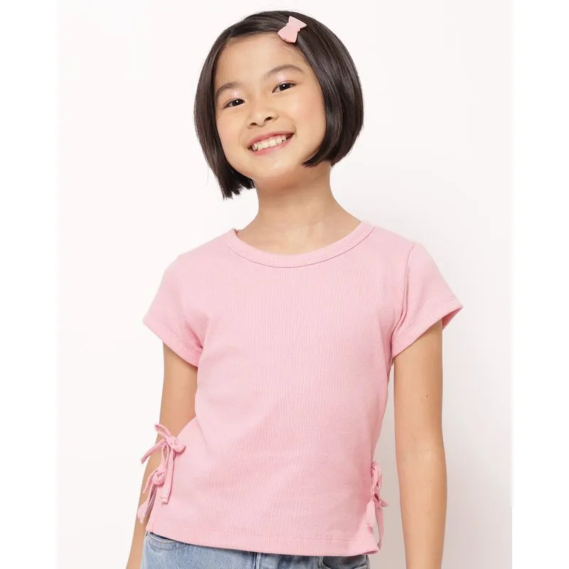 Blusa Infantil Canelada com Amarração Lateral Rosa 14