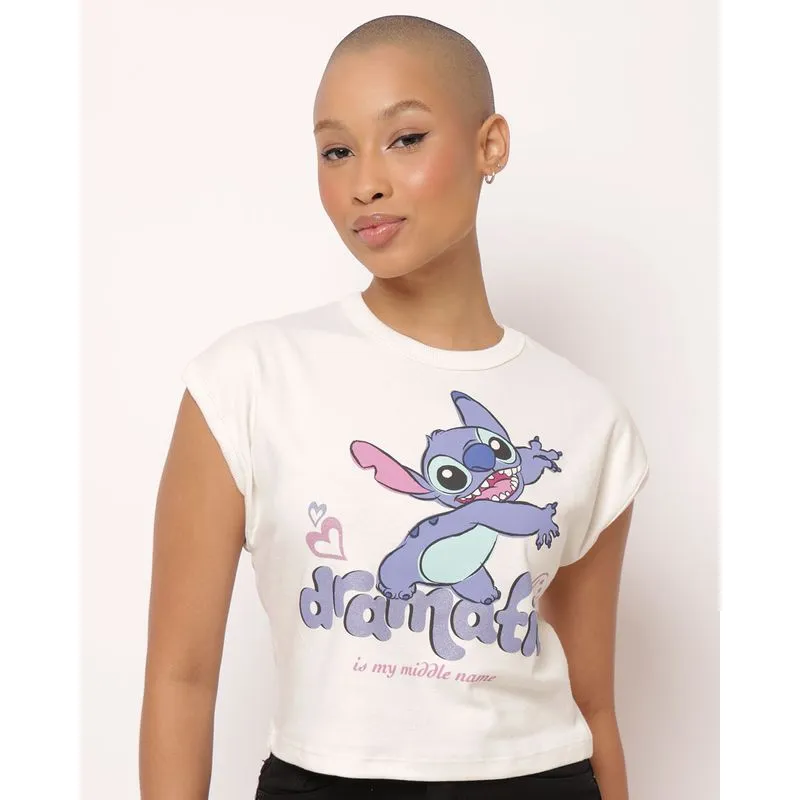 Camiseta Feminina Cropped Disney Stitch Off White G