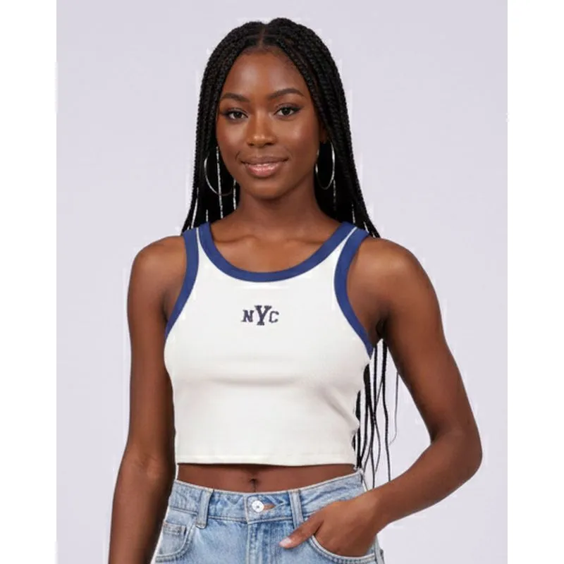 Regata Cropped Feminina Estampa Bordado NYC Off White P