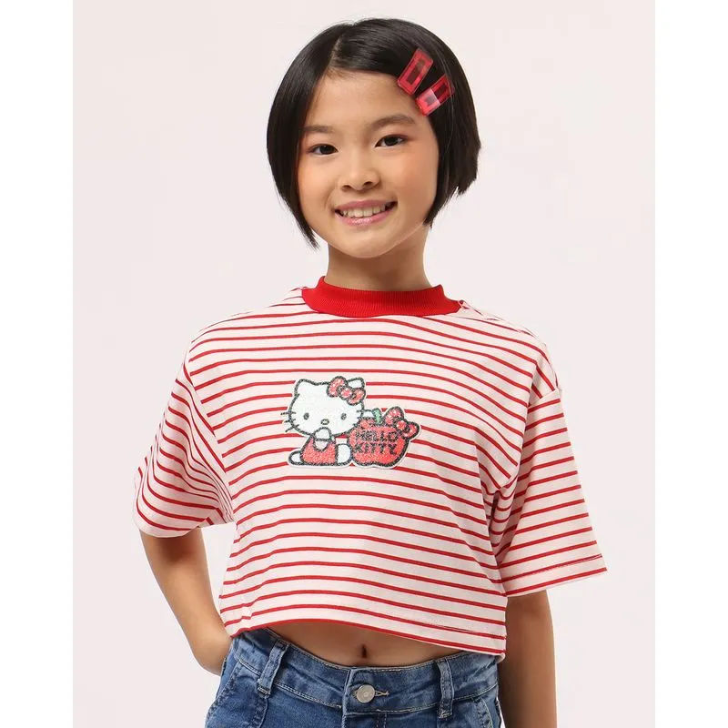 Camiseta Cropped Algodão Hello Kitty Vermelha 6