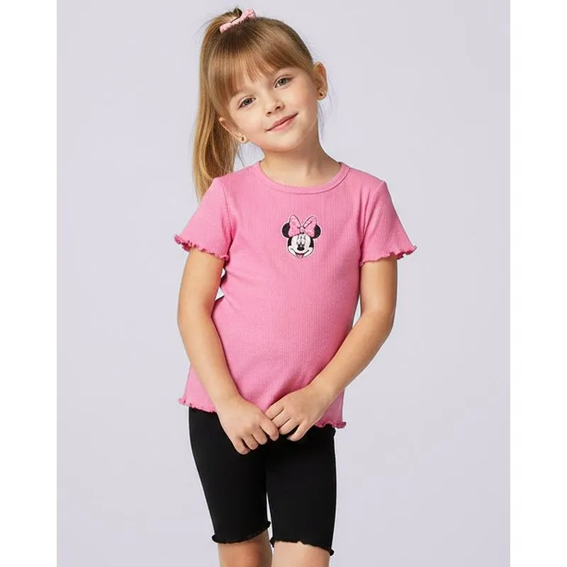 Blusa Infantil Canelada Manga Curta Disney Minnie Rosa 18