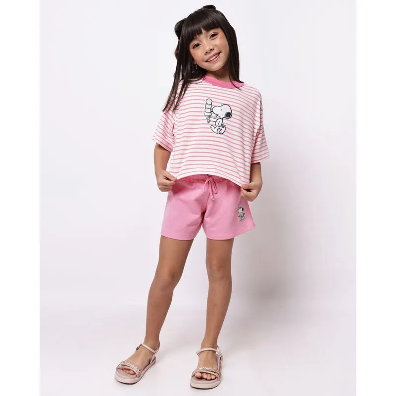 Short Infantil Moletinho Estampa Snoopy Glitter Rosa 8