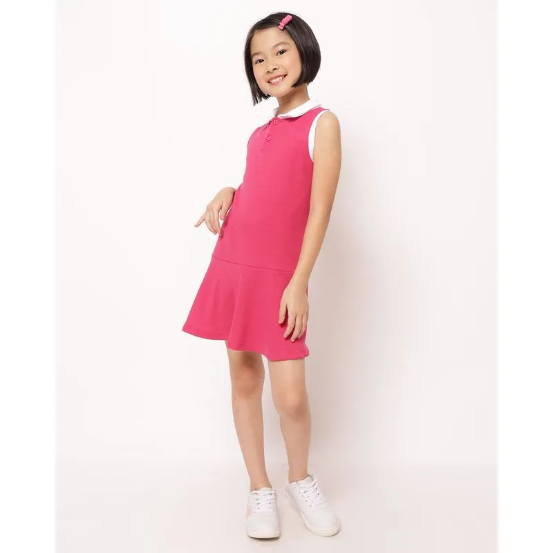 Vestido Infantil Canelado Gola Polo Rosa 4