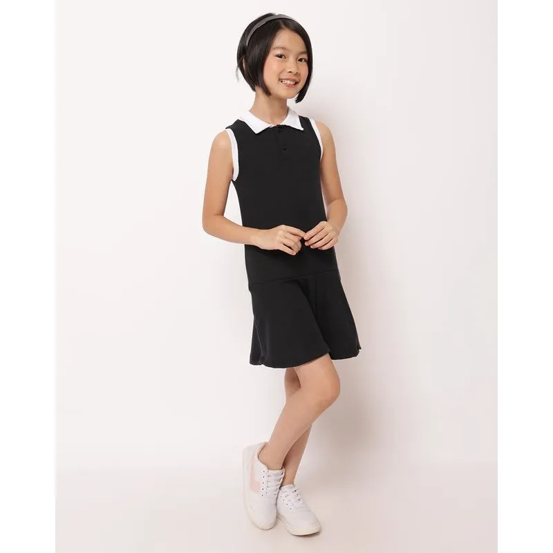 Vestido Infantil Canelado Gola Polo Preto 4