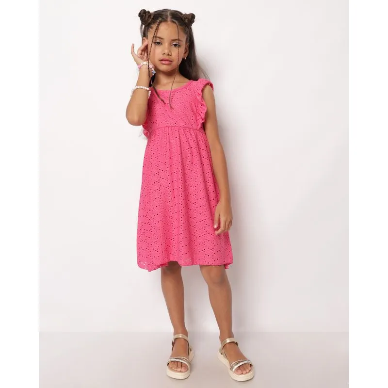 Vestido Infantil Curto Algodão Laise Rosa 10