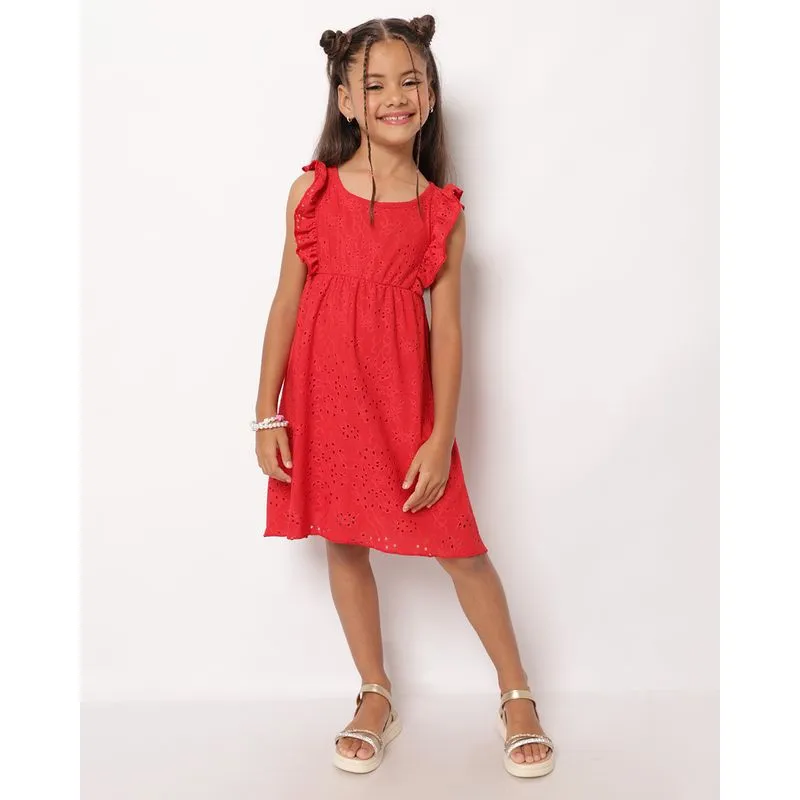 Vestido Infantil Curto Algodão Laise Vermelho 10